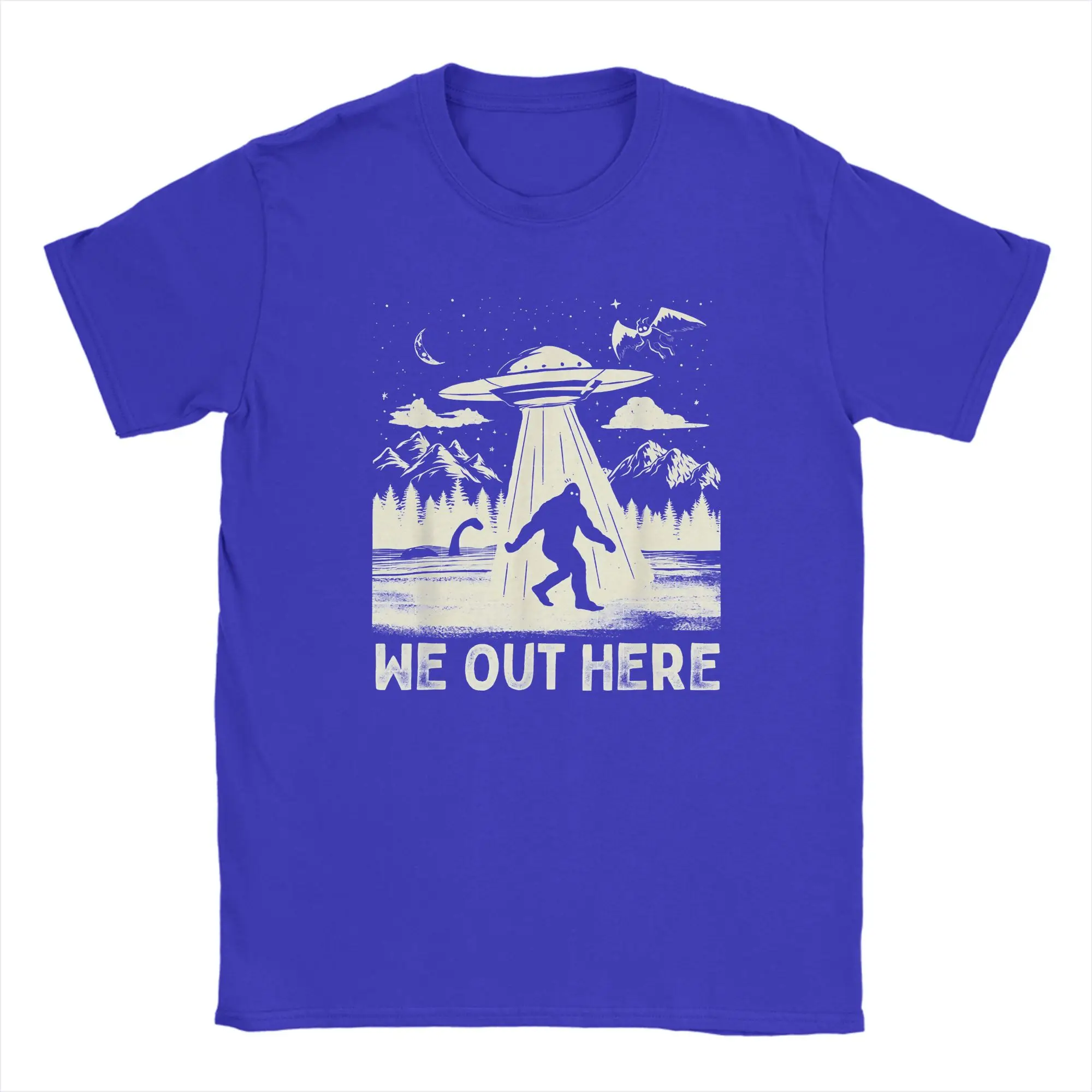 Oversized T Shirt Summer We Out Here Funny Bigfoot Cryptid UFO Abduction Trendy Cool T-Shirts  Pure Cotton Top Tees,