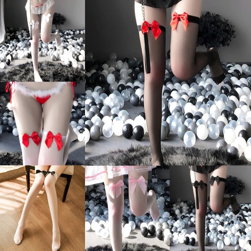 

Satins Bow Stockings for Women Girls Sheer Thigh High Stockings Lingerie Over Knee Long Stockings Cosplay Costume Gifts