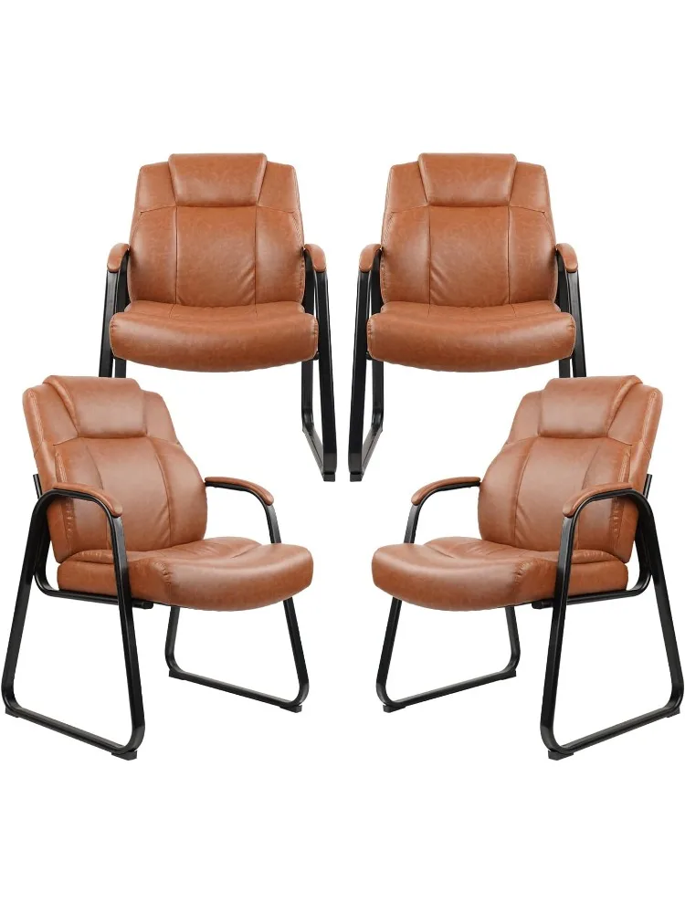 

Big and Tall Office Chair Set of 4 500lbs Leather Reception Chair with Bonded Padded Armrest Wide Seat Sled Base Desk Ch