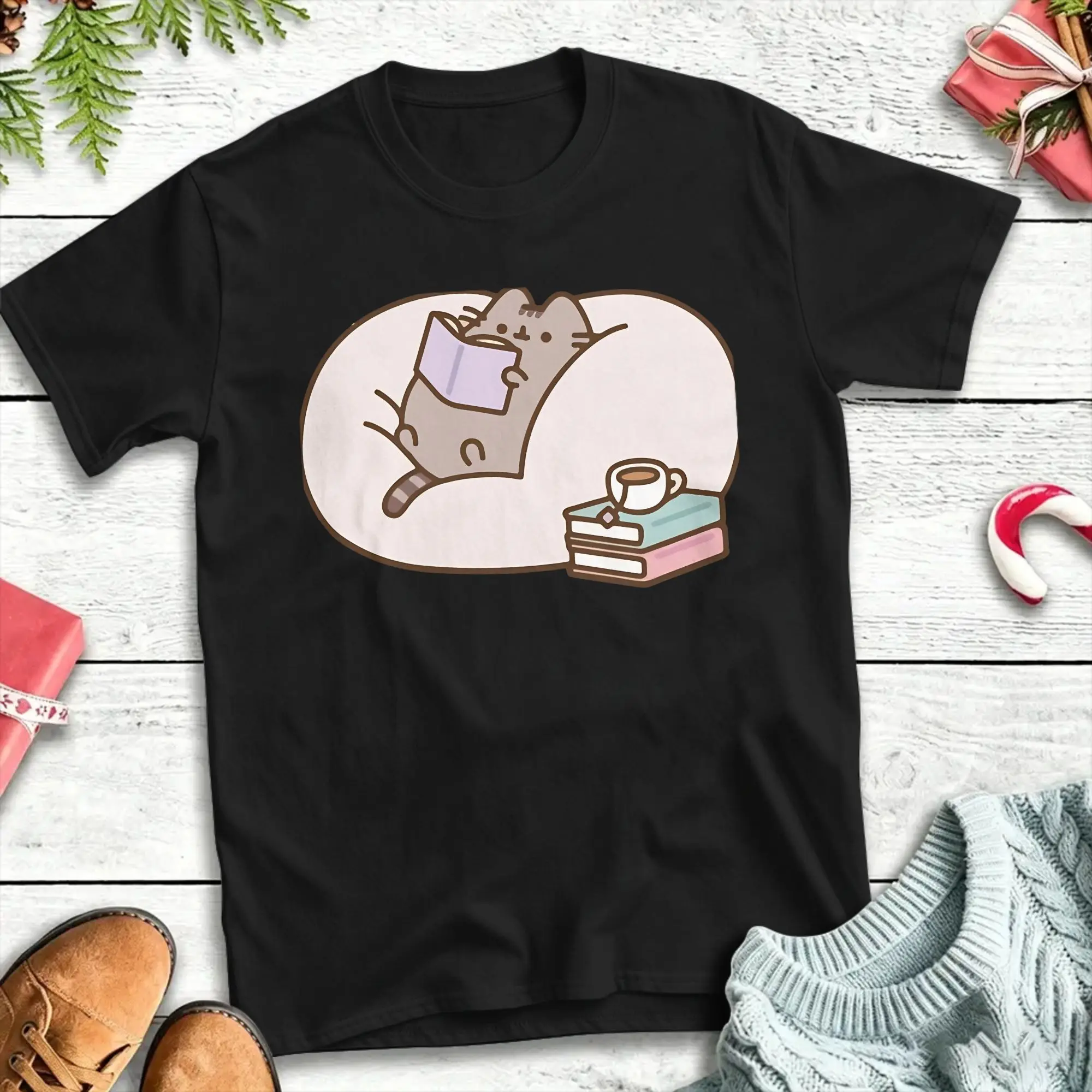P-pusheen study T-Shirt  Harajuku T Shirts Short-Sleeve Street Style Tshirt Summer Pure Cotton Oversize Clothes