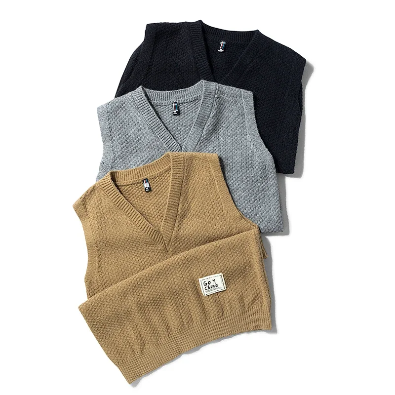 

Plain Loose Fit Pullover Sweatshirt Men Women Knitted Sweater V-Neck Vest Jackets Sleeveless Knitwear Cardigan Casual Solid Tops