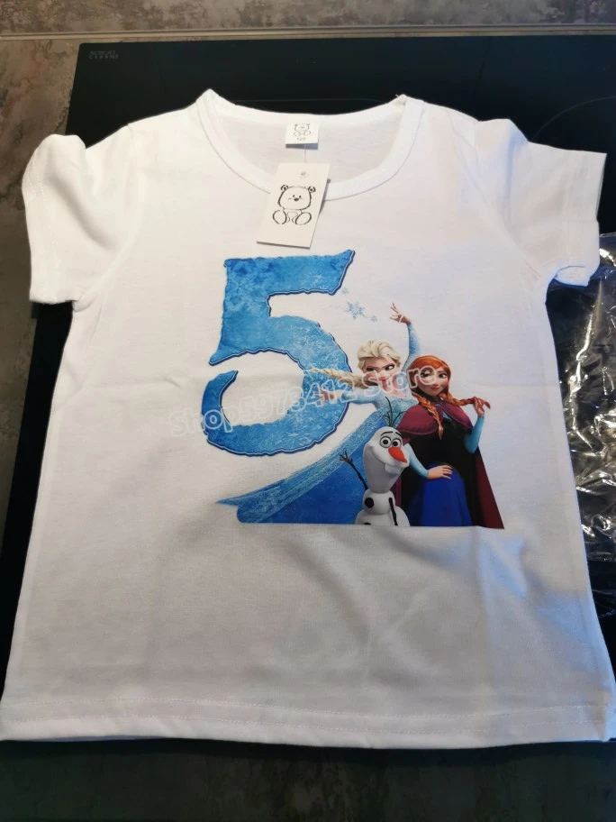 Frozen Anna Elsa T-shirt Child Digital Number Kawaii Tops Aesthetic Graphic Tees Girls Clothes Kids Graphic Tee Birthday Gift