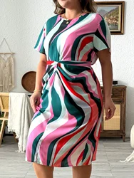 Plus Size Sukienka bez rękawów z kwiatowym nadrukiem dla kobiet - Casualowy dekolt bez rękawów, poliester, można prać w pralce, nieprzezroczysty, dzianinowy materiał,