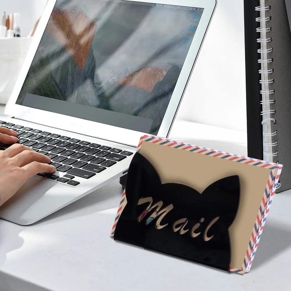Acrylic Mail Holder Cat Shape, Non Slip Mail Sorter Organizer Countertop Letter Holder Desk Envelope Stand For Home Office