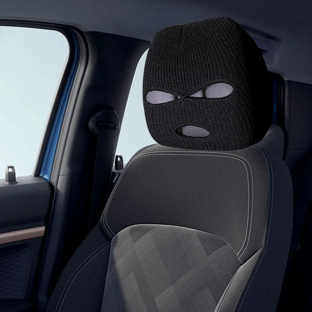 Halloween Masked Person Car Seat Cover Car Headrest Cover Decoration Funny Car Seat Headcover Car Anti-Theft Warning Accessories