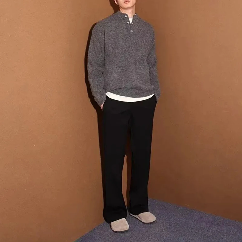 Sweter męski Brytyjski swobodny sweter wewnętrzny Sweter z dzianiny Moda Elegancki młodzieżowy kampus Jednolity kolor Top z długim rękawem Odzież męska