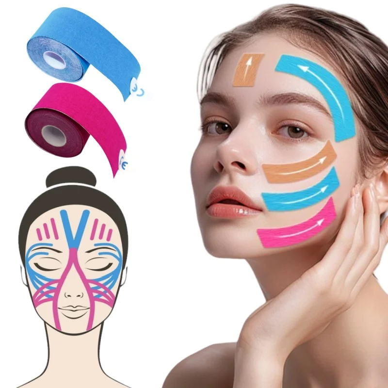 1 ロール通気性フェイシャル V ラインネックアイリフティングテープサポート弾性包帯顔のしわを軽減フェイシャルスキンケアツール