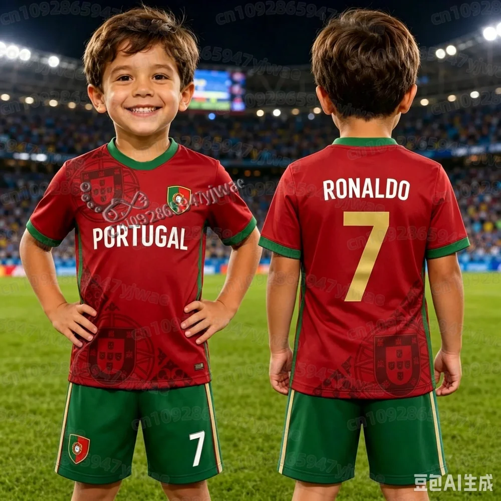 2026 Ronaldo Nr. 7 Fußballtrikot-Set mit Shorts für Damen, Herren und Kinder, Portugal-Fan-Set, T-Shirt und Trainingsanzug, 2-teiliges Set – Detail 12