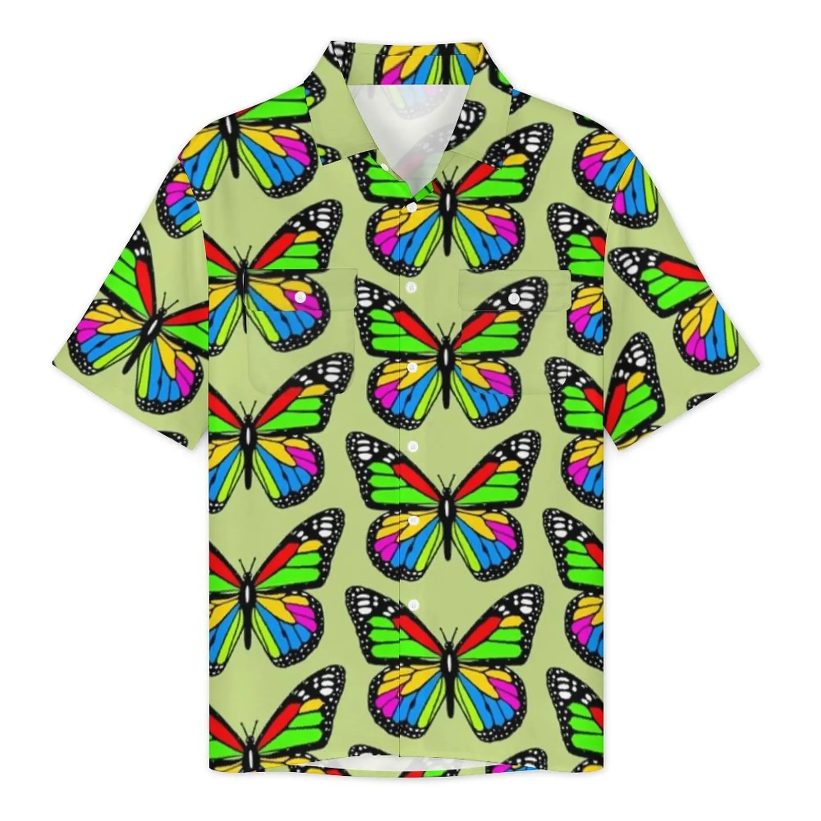 Colorful Butterfly Print Vacation Shirt Man Cute Animal Retro Y2K Casual Shirts Hawaii Short Sleeve Graphic Plus Size Blouses