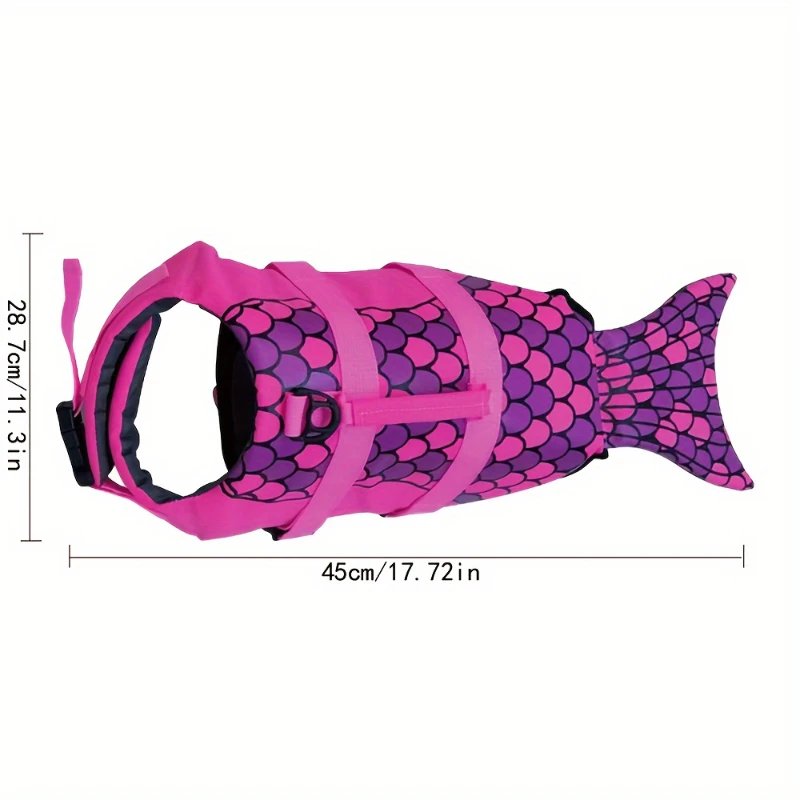 Shark/Mermaid Dog Life Jacket High Buoyancy Pet Swim Vest with Safety Handle Adjustable Dog Life Vest for Swimming Boating Beach view 2