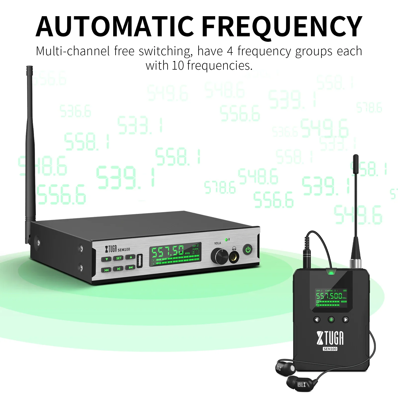 XTUGA SEM100 UHF Professional Wireless In Ear Monitoring System with Wide Dynamic Range For Stage Performance Audio Broadcasting