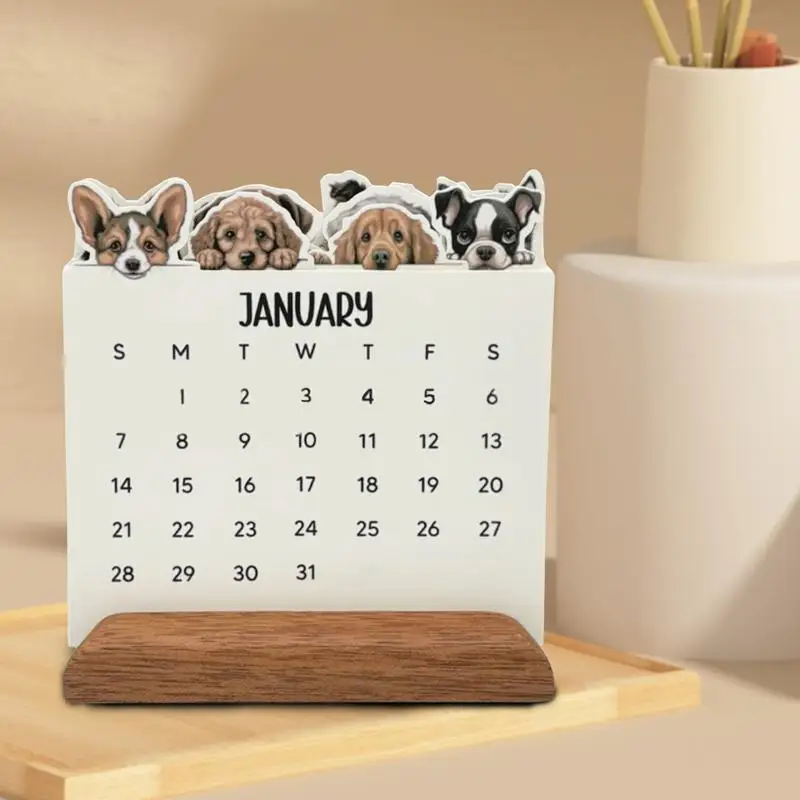 Calendario mensual de escritorio para perros, planificador familiar con imágenes de perros, lindo