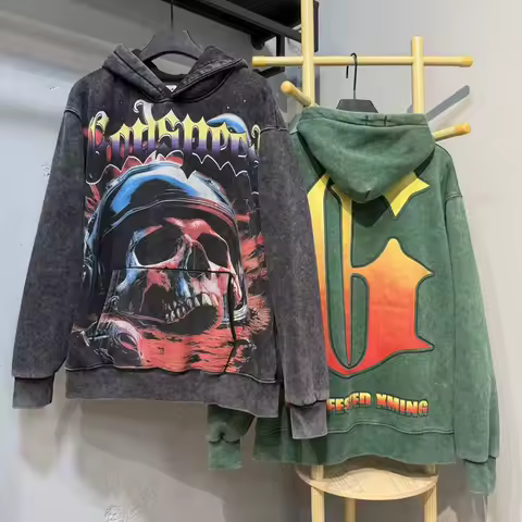 KUCLUT 1:1 High Street Y2K Graffiti Graphics Printed Sweatshirt 100%Cotton Pullover Loose Oversize Tops Vintage Hoodie Men Woman