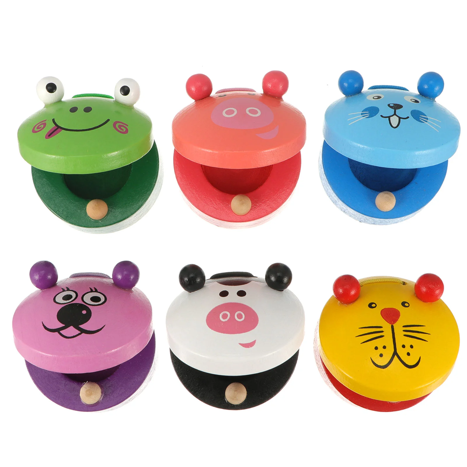 6 Pcs Wooden Castanets Colorful Toy Puzzle Educational Mini Safe Cartoon Musical Instrument Orff Early
