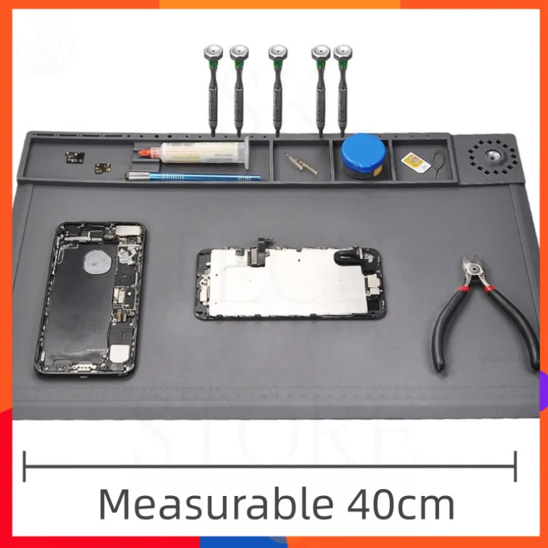 Tapete de manutenção à prova de calor de grande área 450x300mm para reparo de telefone eletrônico com slot para chave de fenda e suporte de componentes espaço de trabalho