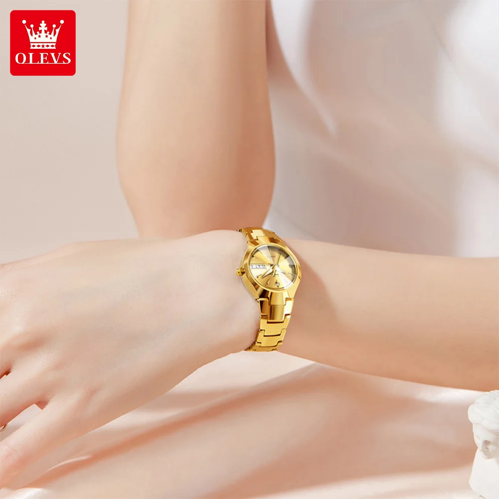OLEVS 8697 Women's Watch Fashion Original Auto Date Quartz Watch For Women Dual Calendar Display Waterproof Ladies Wristwatch