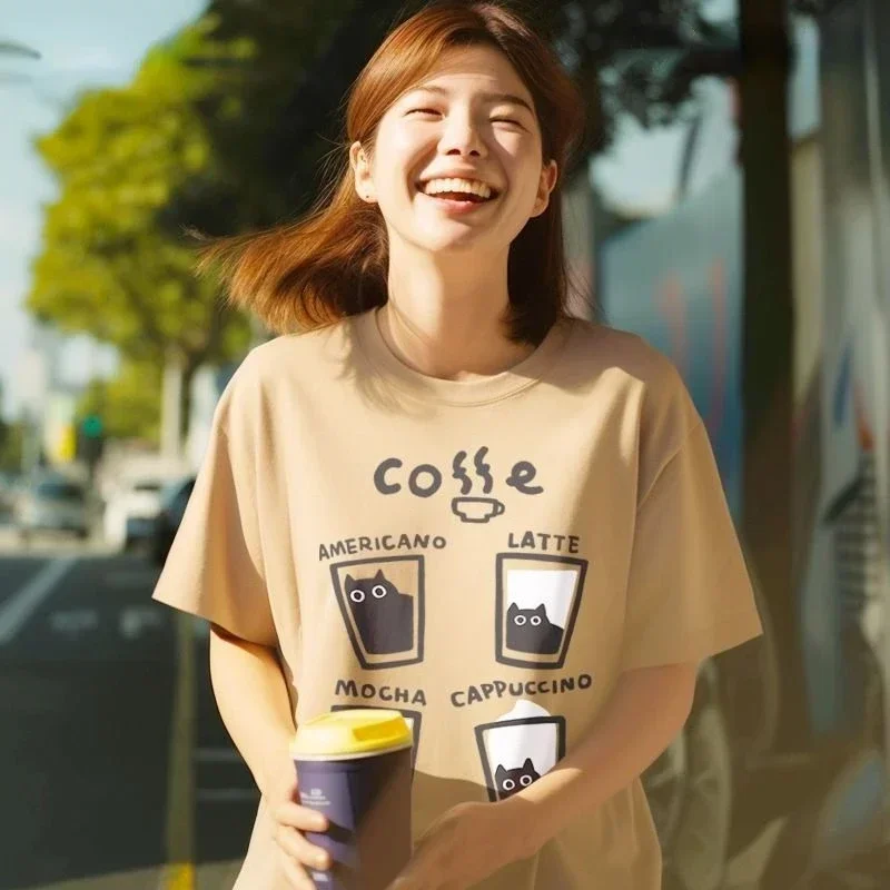 American Graphic T-Shirts Round Neck Summer Loose Couple Short-Sleeved Harajuku Y2K for Men and Women