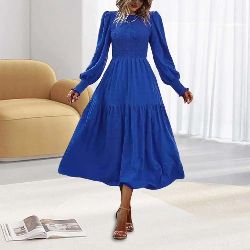 

Women Long Sleeve Dress Bohemian Style Midi Dress With Lantern Sleeves Pleated Details For Fall Spring Parties Dates Bohemian