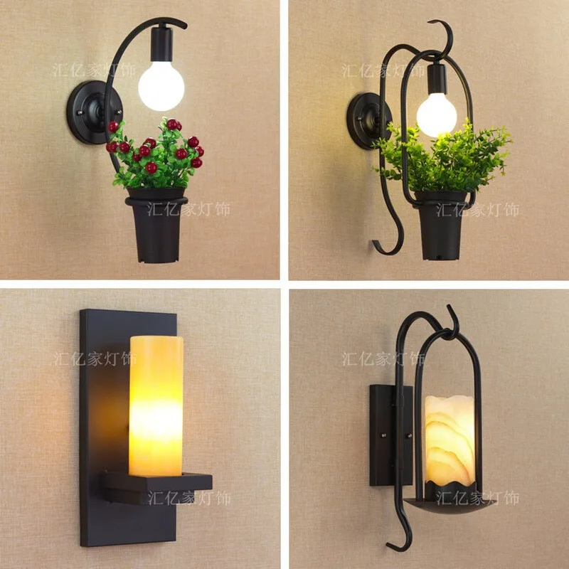 Creative American Rural Marble Wall Lamp Personalized Flowers And Plants Design for Restaurant Bar Milk Tea Shop Barber Decor