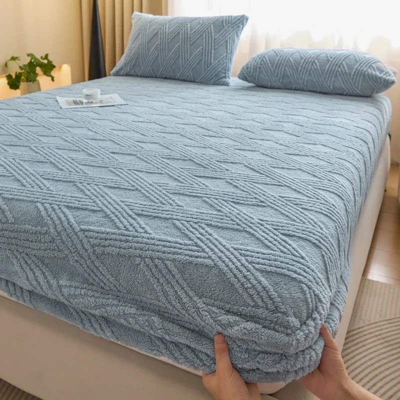 Warm Fleece Elastic Fitted Bed Sheet Thermal Winter Sheet Bedspread on the Bed Mattress Topper Protector Cover Bedsheet
