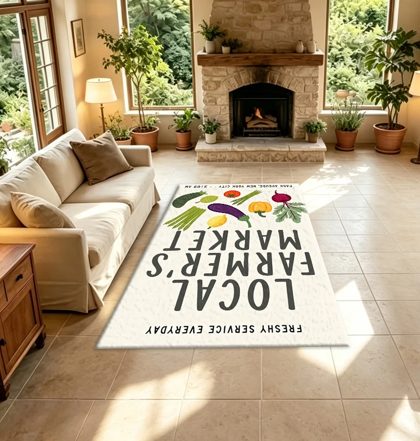 Fresh Vegetable Farmer Market Print Carpet Flooring Farmhouse Style Indoor Household Floor Rug