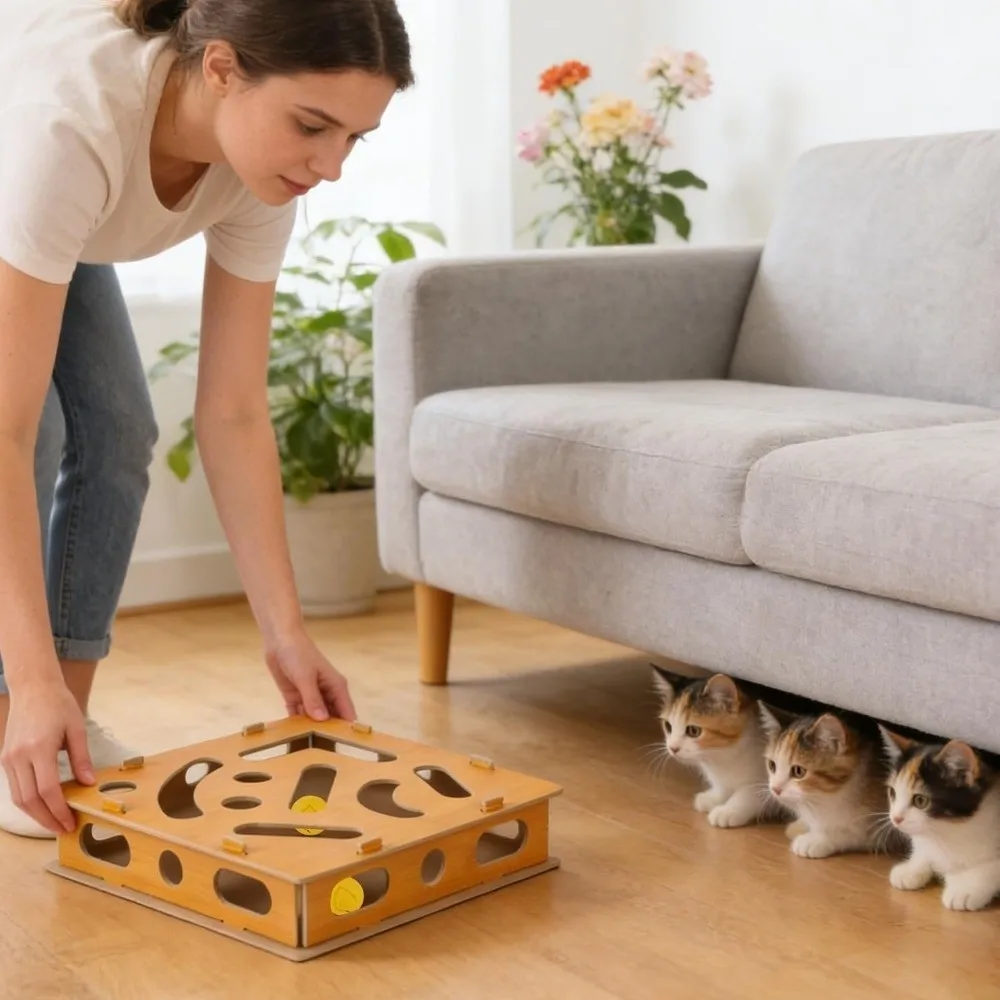 

Sandpaper Surface Cat Nail File Enrichment Box Stress Free Bell Ball Scratch Puzzle Claw Care Fun Interactive Maze Scratcher
