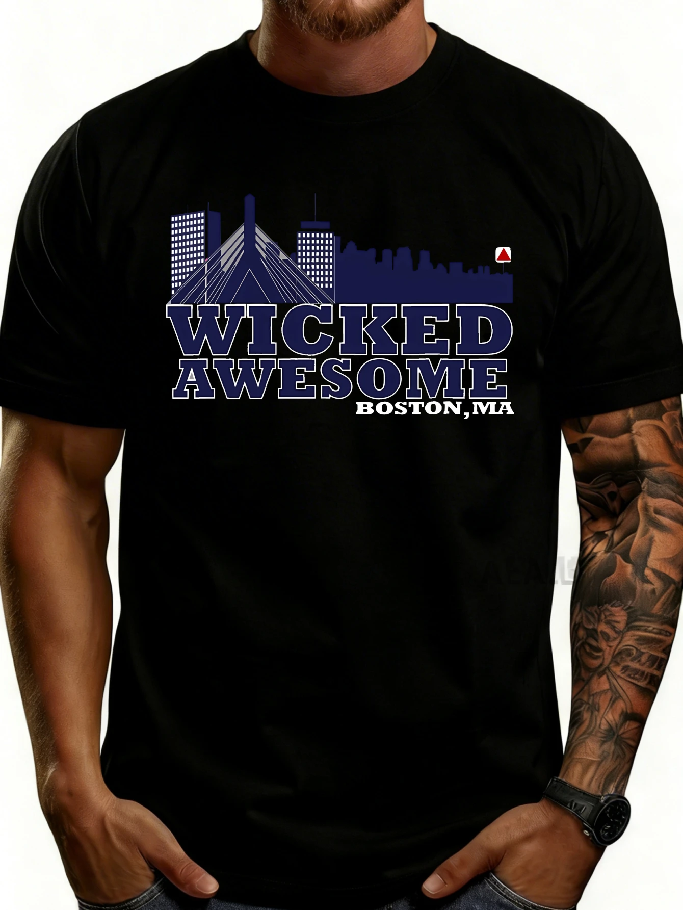 Casual Style Men's T-Shirt with an Amazing Boston City Skyline Design, Perfect for Summer Wear, a Gift for Boston Fans