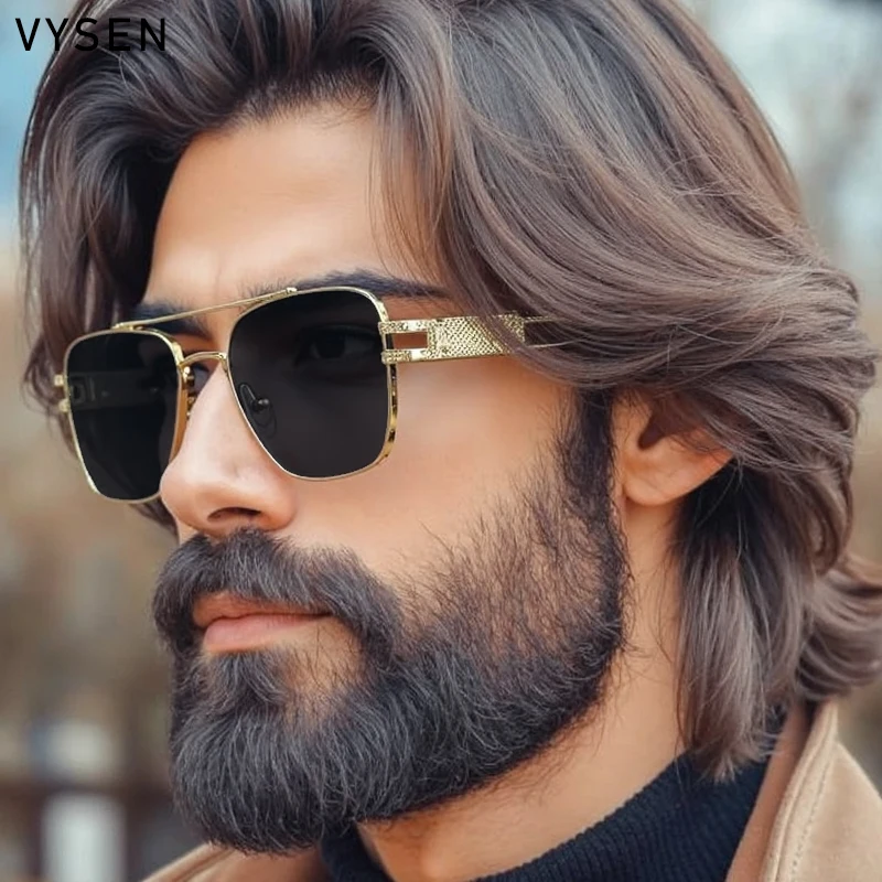 

Square Sunglasses Men 2025 Luxury Brand Vintage Steampunk Double Beam Sun Glasses Metal Frame For Male Eyewear Outdoor Shades