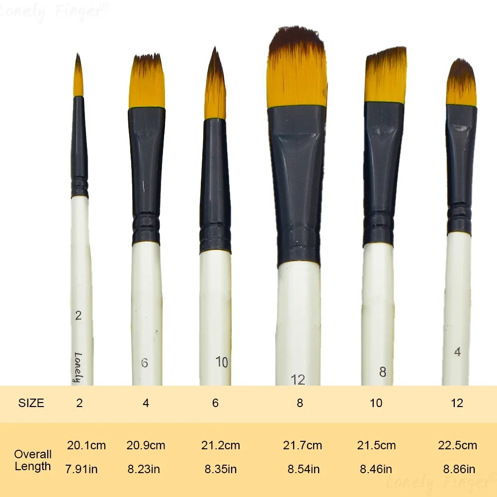 مجموعة فرش طلاء فنية من النايلون الأبيض مكونة من 6 قطع للأكريليك والزيت والألوان المائية والغواش والرسم على الوجه والصخور - مجموعة فرش الحرف الفنية