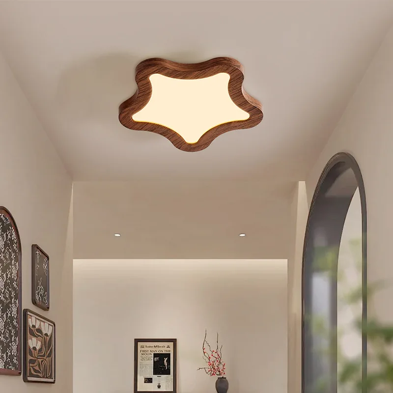 Medieval Retro Metal Imitation Wood Grain Pendant Lights Modern Minimalist Ceiling Lamps Living Room Restaurant Bedroom Fixture