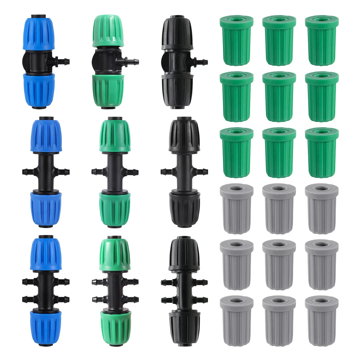 DN16 Pipe Locked Tee 4/6-way Connector 4/7mm Hose Barbed Multi-way Coupling Micro-Drip Irrigation System Fitting Blue/Green/Back