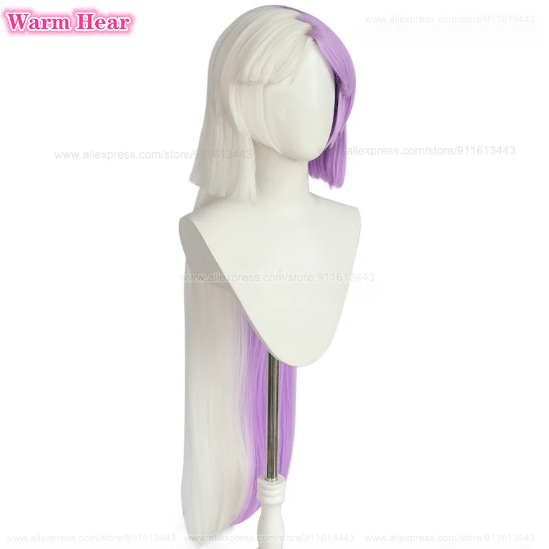 Sigma Synthetic Cosplay Wig Anime Long Purple White Wig With Earrings Heat Resistant Hair Halloween Party Woman Wigs + A Wig Cap