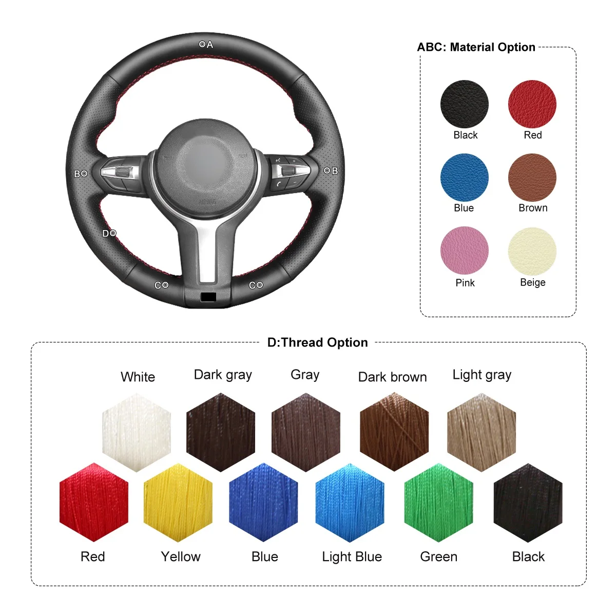 MEWANT Artificial Leather car Steering Wheel Cover for BMW (M Sport) 2 Series F22 F23 F30 F34 F32 F33 F10 F07 F12 F13 F06 F39