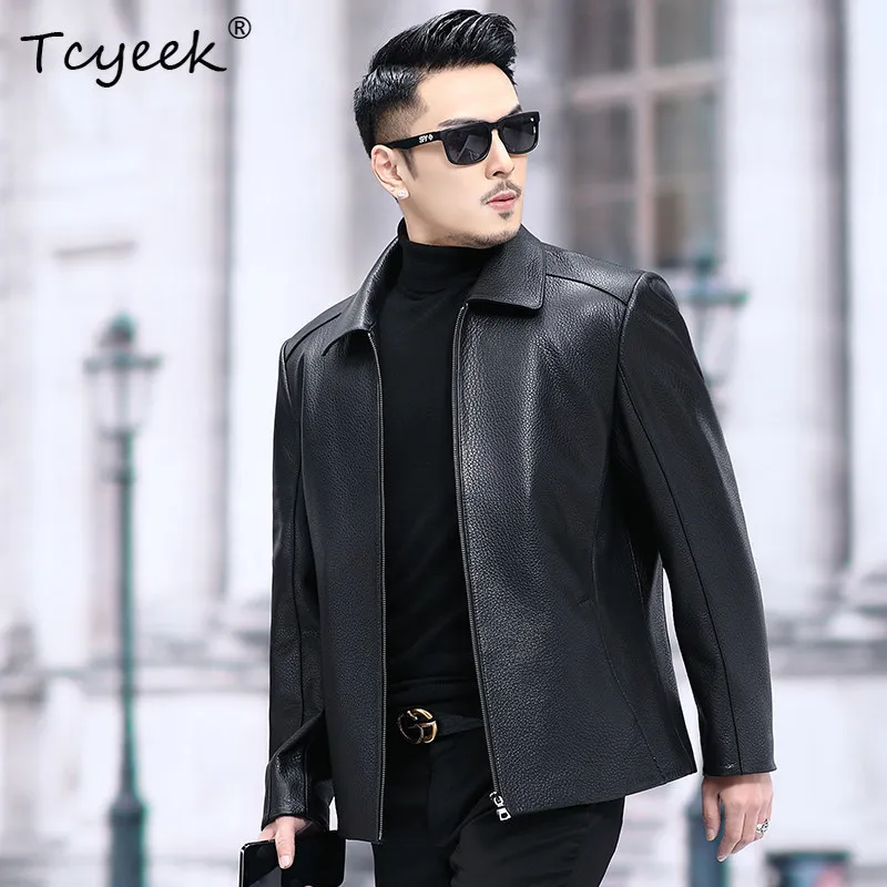 Tcyeek Natural Cross Mink Coat Men Fashion Deerskin Real Leather Jacket Man Clothes Liner Detachable Winter Clothes Slim Fit
