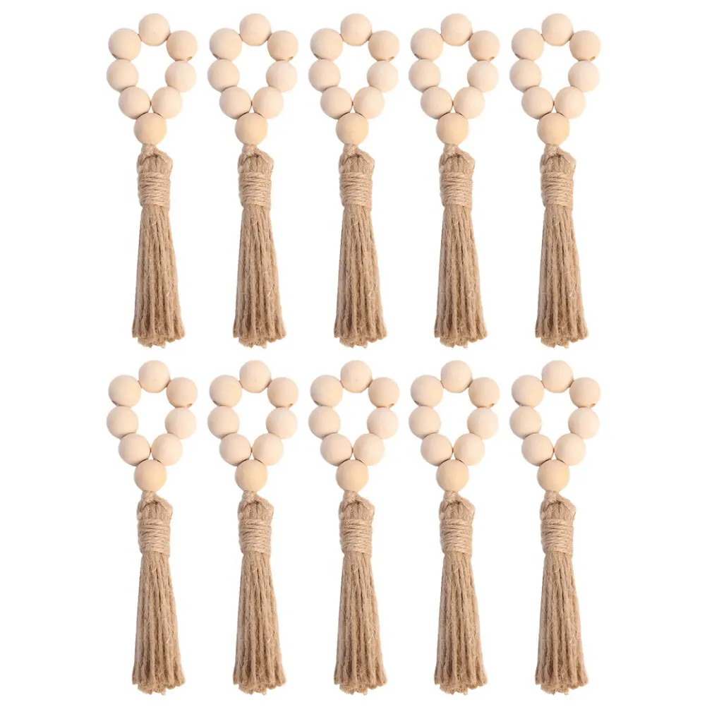 

10Pcs Wooden Bead Napkin Rings Tassel Dining Table Holder Wedding Party Dinner Serviette Decoration Wooden Bead Napkin Rings