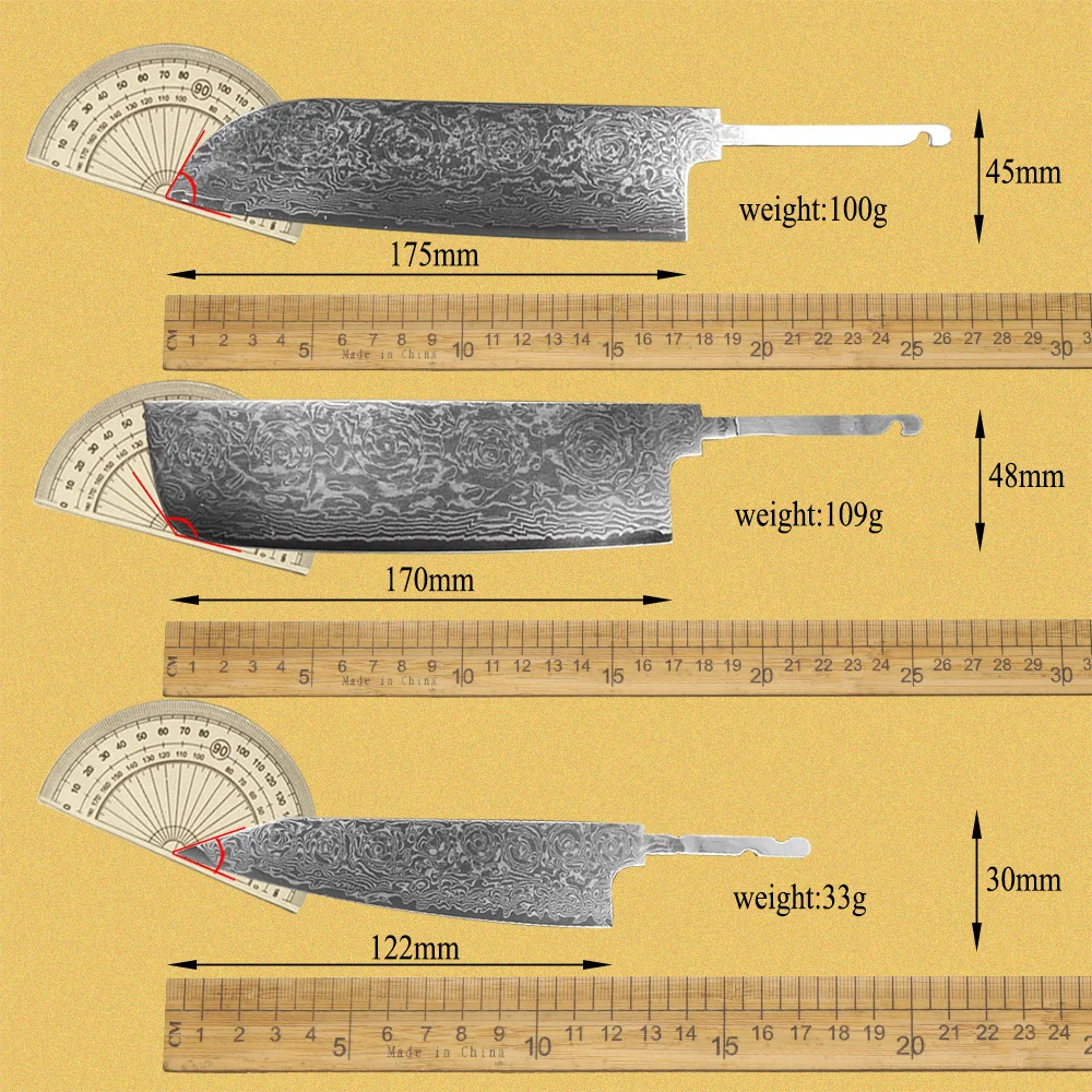 JUMCSONG DIY Blade Blank 67 layer Damascus VG10 Steel Core Semi-Finished Blade Utility Knife Santoku Small Vegetable Cutting