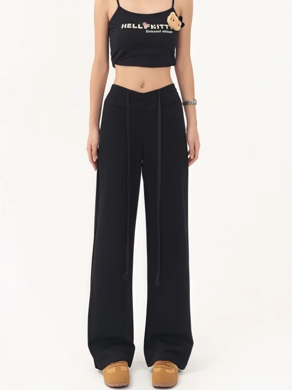 

Женские повседневные хлопковые широкие брюки с v-образным вырезом на талии, удобные длинные брюки для похудения, осень-зима, большие размеры