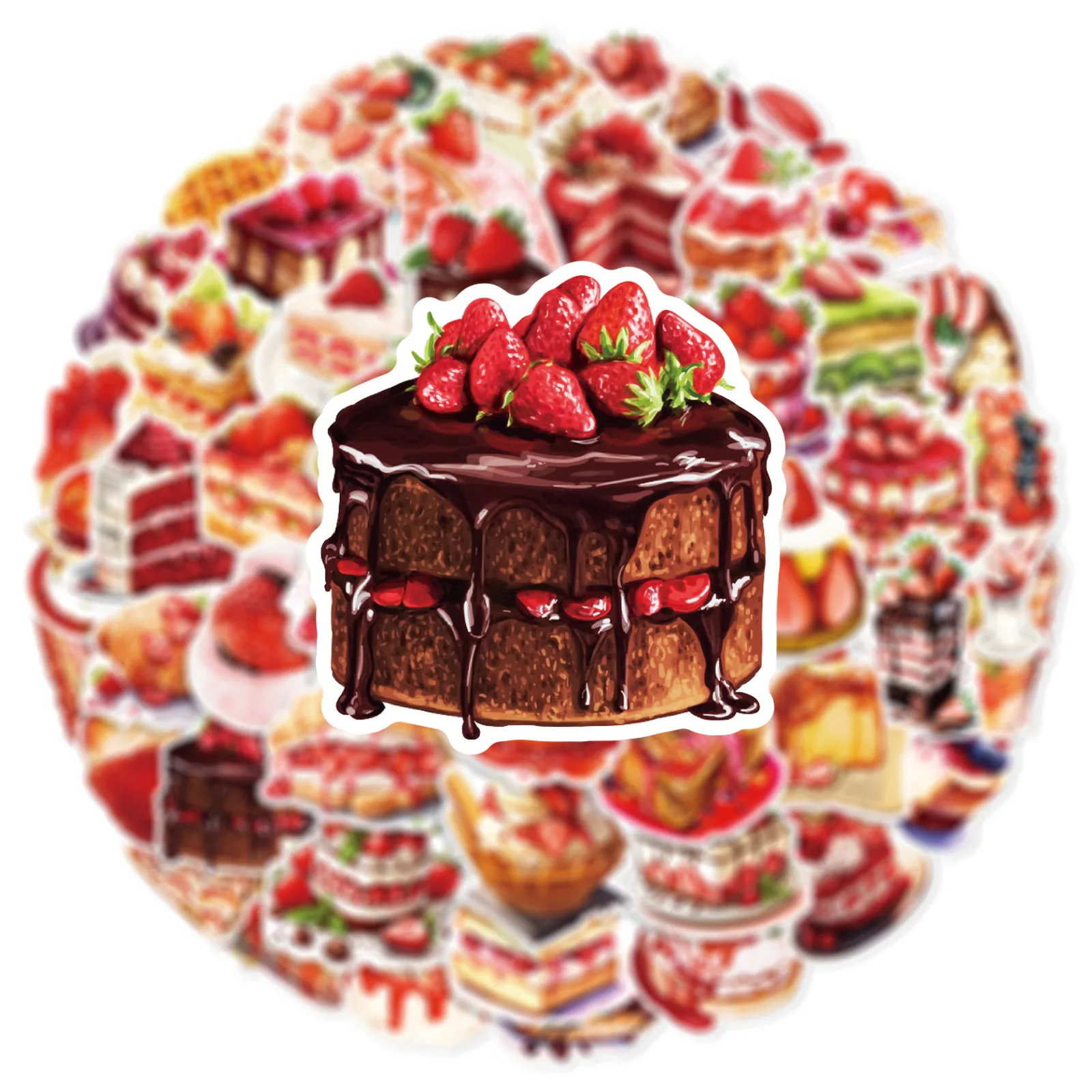 

50PCS Cute Strawberry Dessert Stickers Waterproof Vinyl Sweet Cake Stickers for Laptop Luggage Water Bottle Phone Case Scrapbook