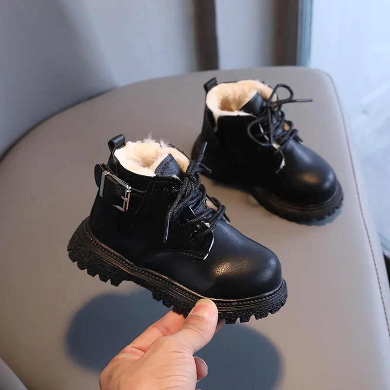 Baby Kids Short Boots Fashion Toddler Girls Booties Kids Snow Boots Winter Plush Children Waterproof Leather Boots