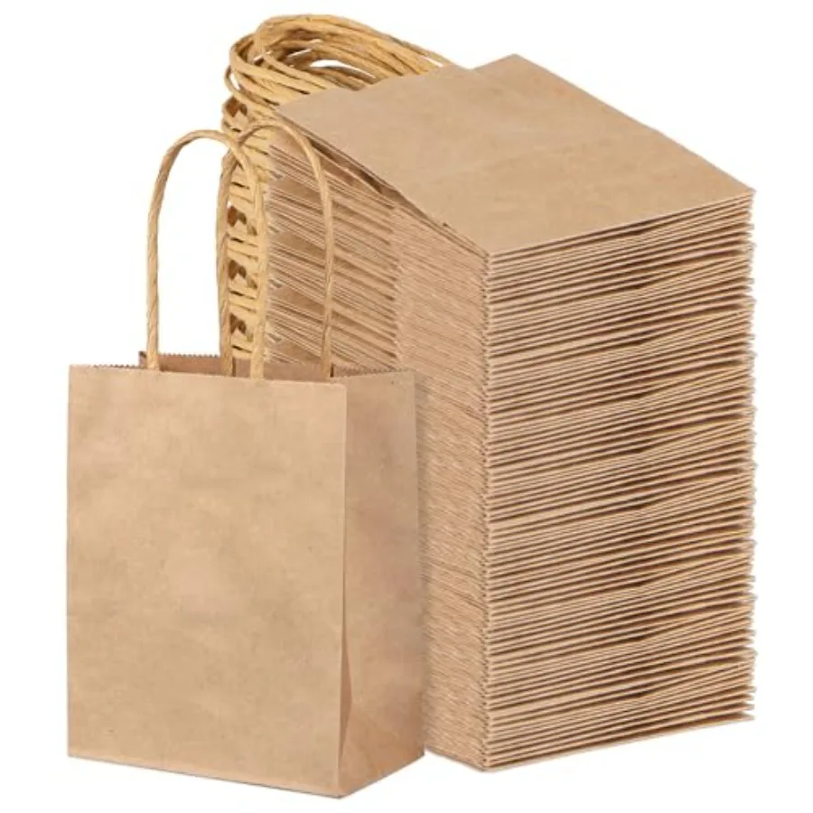 

120Pcs Mini Gift Bags Bulk Kraft Paper Bag - 4.7"x2.4"x6.5" Small Brown Gift Bags for Party Favors, Shopping, Wedding, Retails,