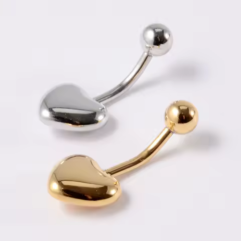 361L Surgical Steel Silver Color&amp;Gold Belly Button Ring Love Heart Navel Piercing 14G Cute Belly Bar Piercing Body Jewelry