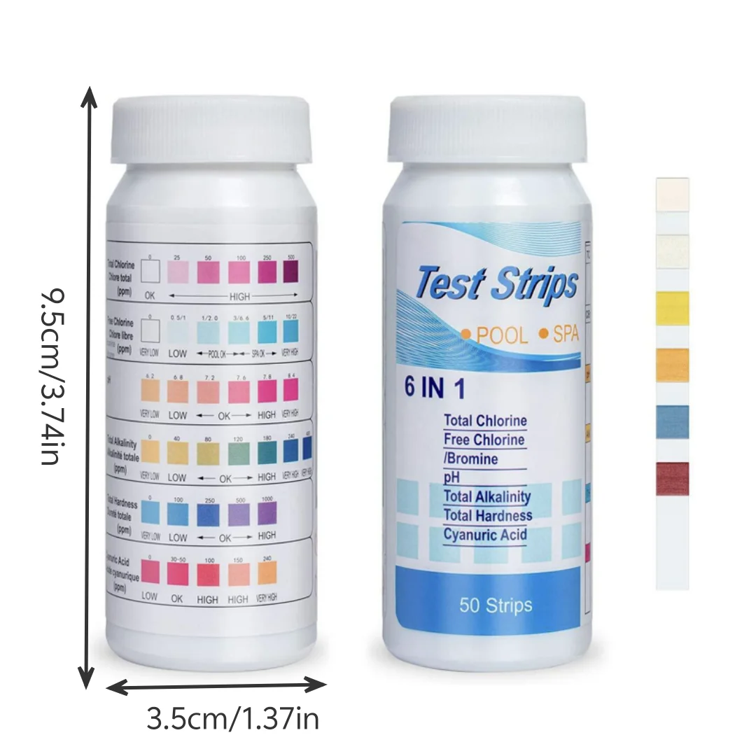 6 In 1 Chlorine PH Test Strips - 50 Strips Multipurpose Water Tester for SPA Swimming Pool Hardness PH Value Detection Tool view 6