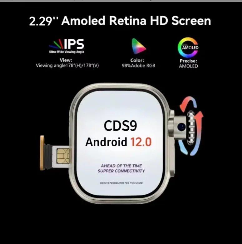Smartwatch cellulare 5G CDS9 2026, display AMOLED da 2,29 pollici, fotocamera da 800W, WiFi, GPS, slot per scheda SIM, Full Netcom