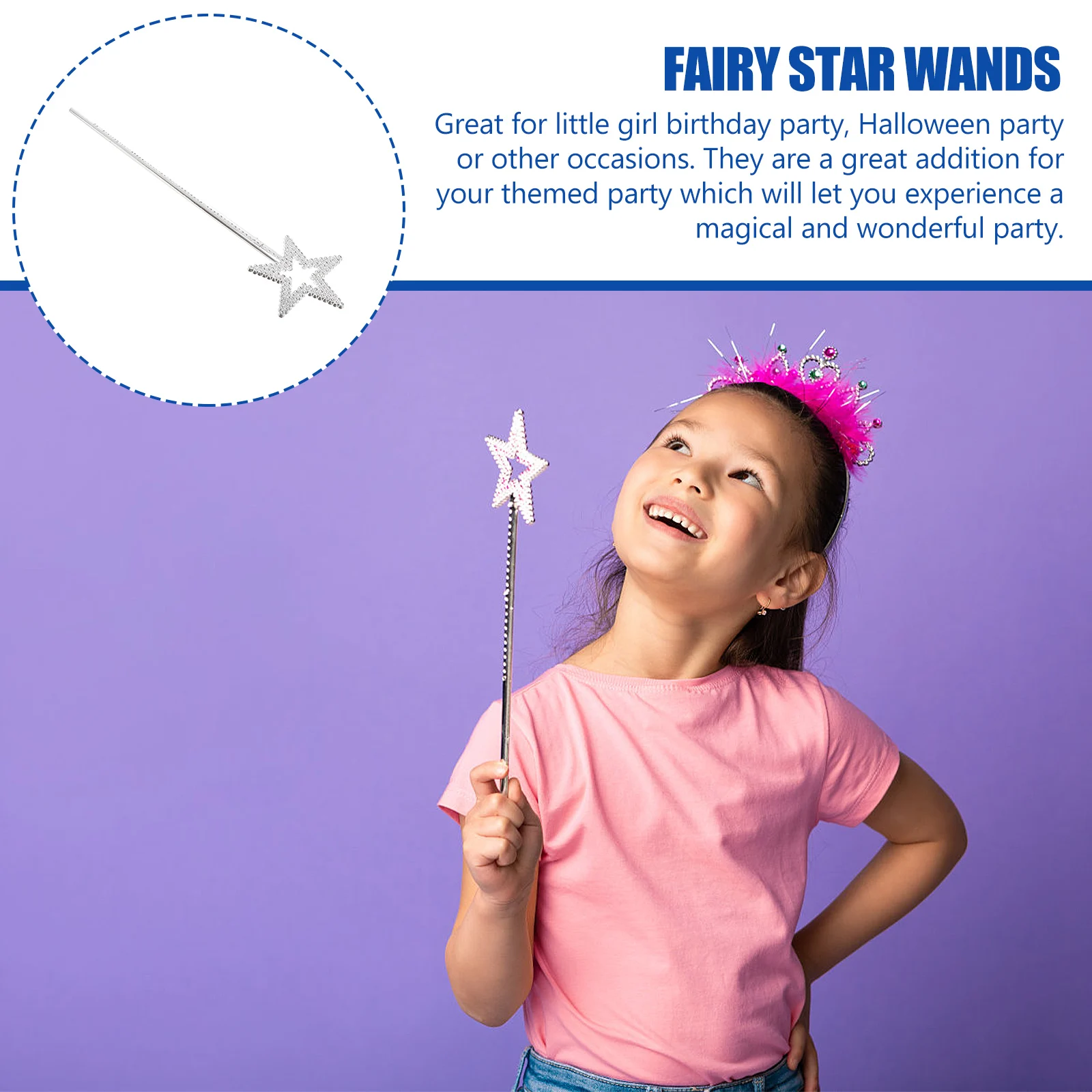 

Pentagram Fairy Wand Silver Wands Star Shape Beaded for Kids Cosplay Children's Performance Props