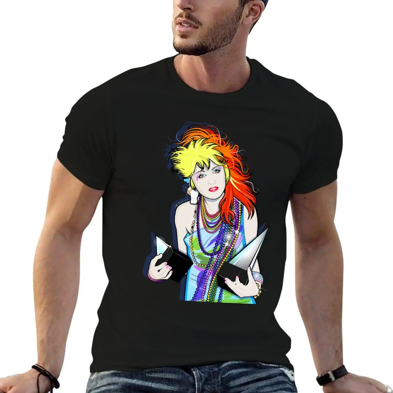 Cyndi, AMAs, Retro Portrait T-Shirt Stain Resistant Casual Tee