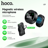 HOCO USB C Wireless Round Microphone For iPhone 16 15 Pro Max Noise Reduction Magnetic Lapel Clip Lavalier Microphone For Xiaomi