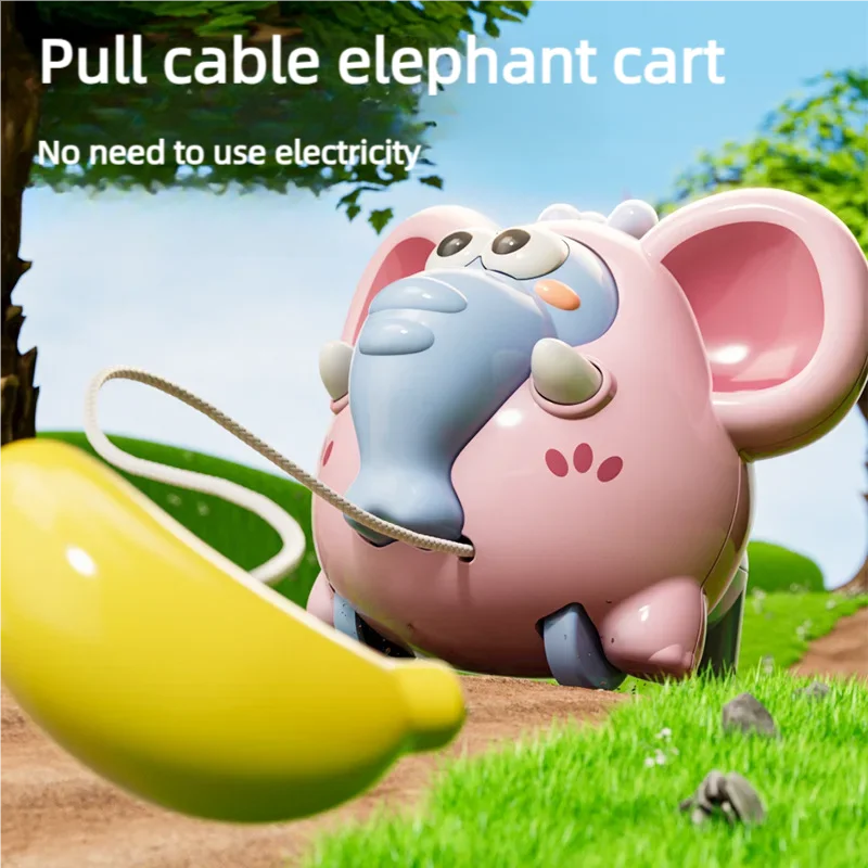 Cartoon Elephant Find banana Pull Rope Toy Car Baby Pocket Decompression Toys ABS Parent-child Interactive Outdoor Children Toys