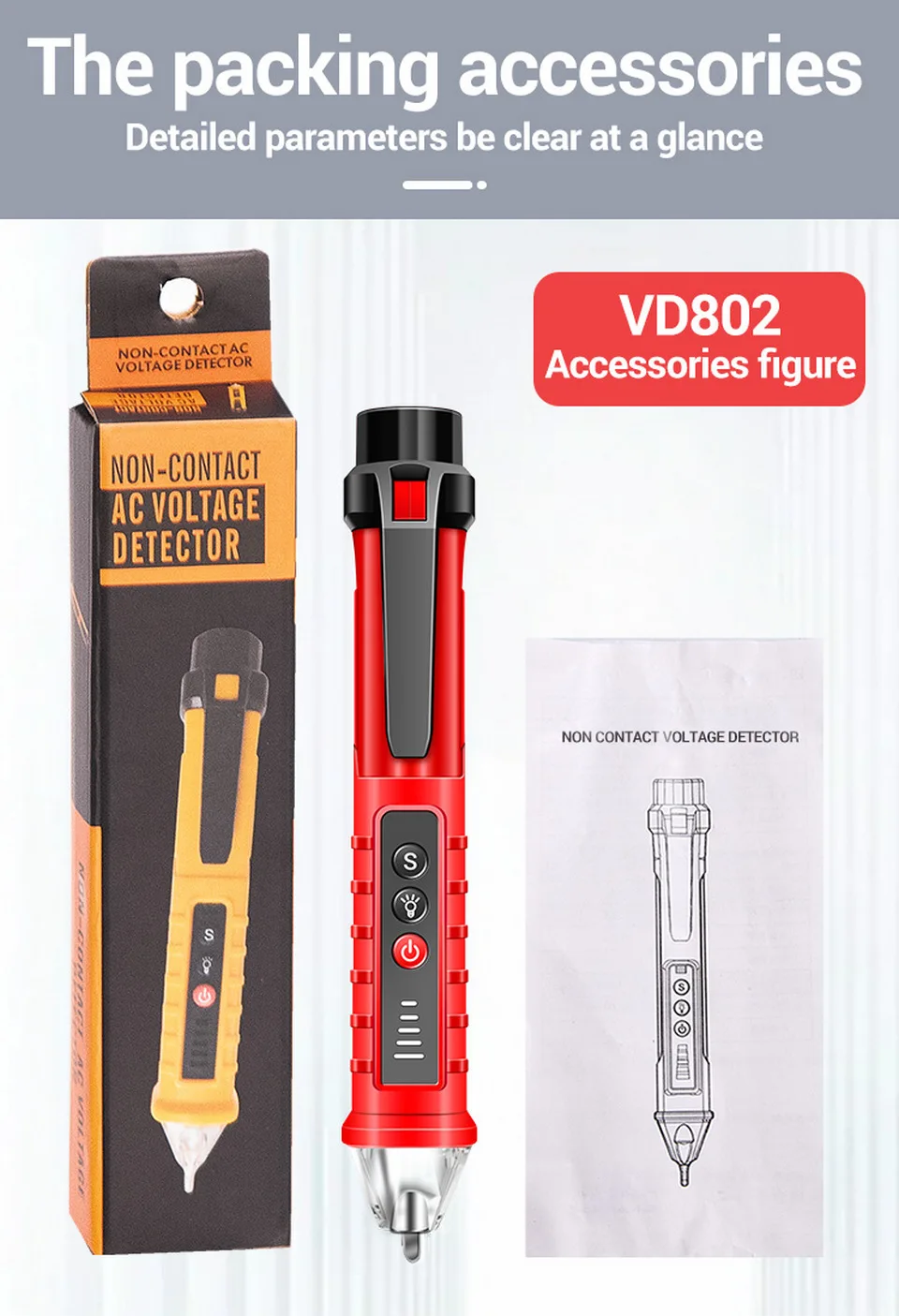 ANENG VD802 Berührungsloser Wechselspannungsdetektor Tester Messgerät Spannung 12V-1000V Stiftförmiger Elektrischer Indikator LED-Spannungsmessgerät Werkzeuge – Detail 14