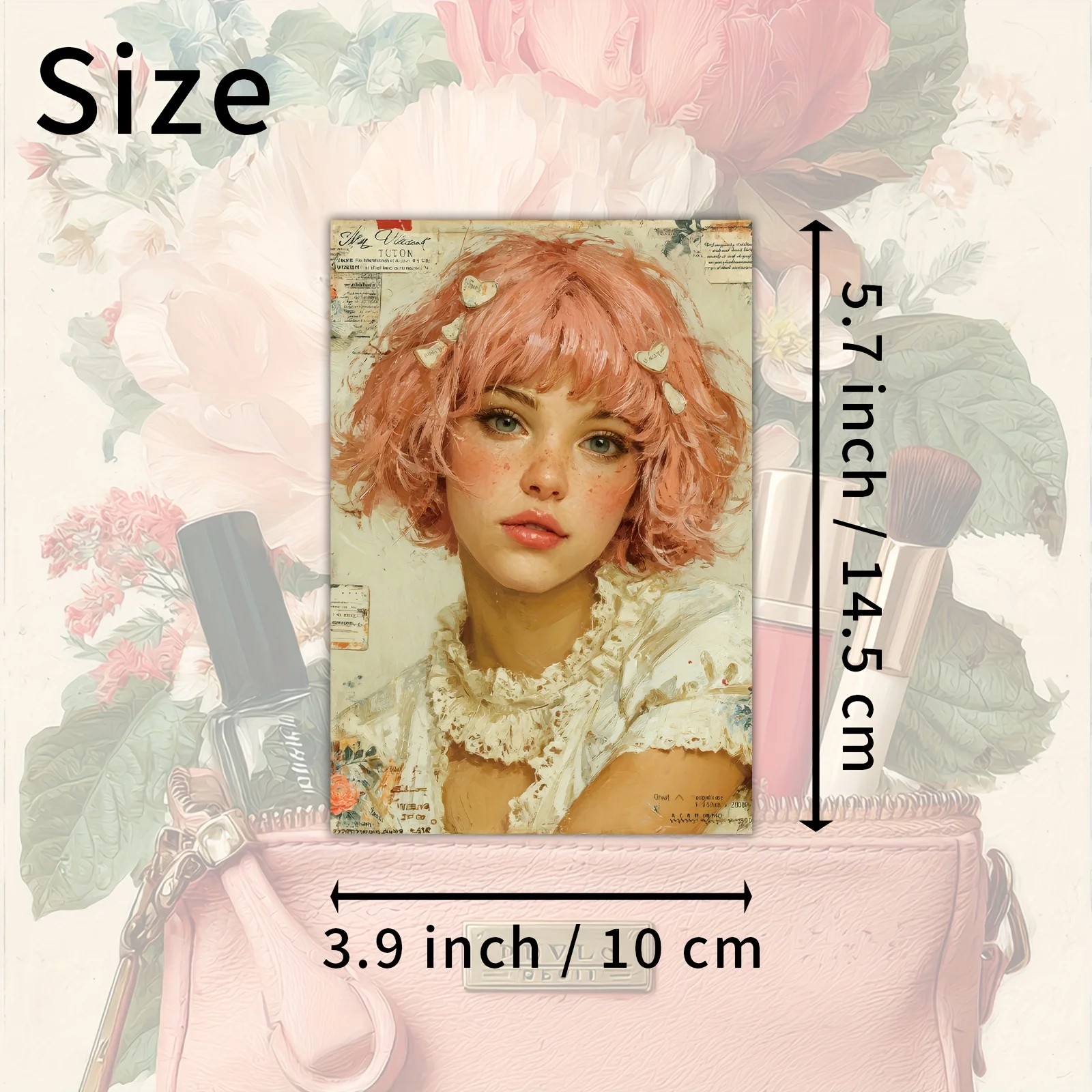 20PCS Retro Pink Living Girl Flower Postcards, Classic Girl Illustrations, Suitable for Scrapbooks and Handmade