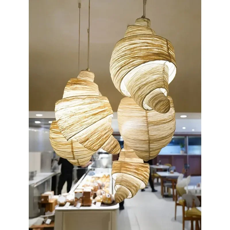 Croissant Shaped Fabric Pendant Light Creative Bakery Cafe Bar Window Decor Hanging Lamp Restaurant Ceiling Fixture